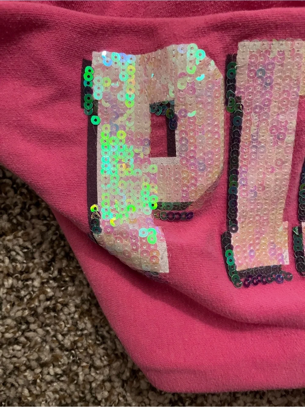 PINK Y2K Sequin Logo Sweatpants Hot Pink Size M - Picture 6 of 6